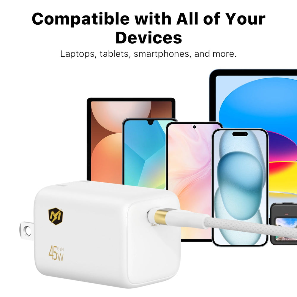MYBAT PRO 45W USB-C PD Foldable GaN Wall Charger with 6FT USB-C Cable - White