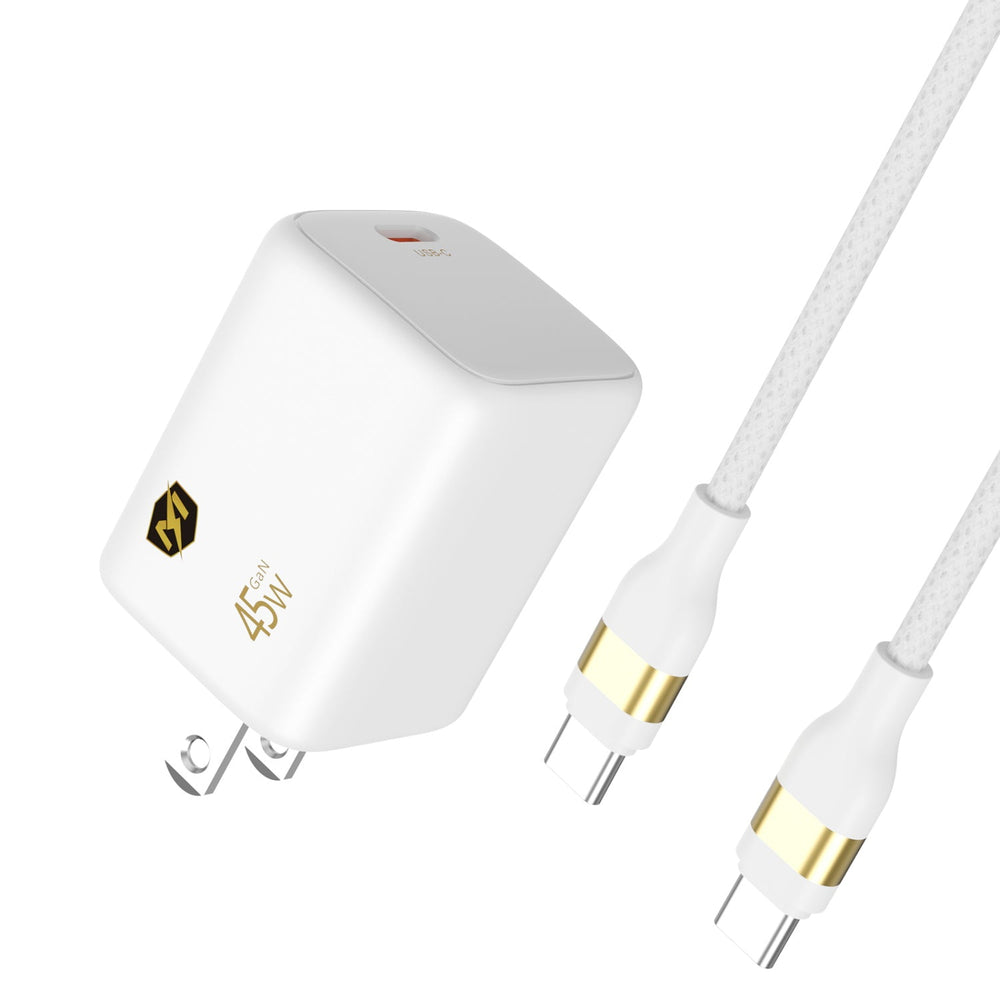 MYBAT PRO 45W USB-C PD Foldable GaN Wall Charger with 6FT USB-C Cable - White