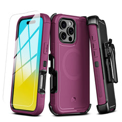 MyBat Pro Antimicrobial Maverick Series w/ MagSafe Case with Holster and Tempered Glass for Apple iPhone 16 Pro