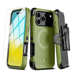 MyBat Pro Maverick Series MagSafe Case w/ Holster and Tempered Glass for Apple iPhone 17 Pro