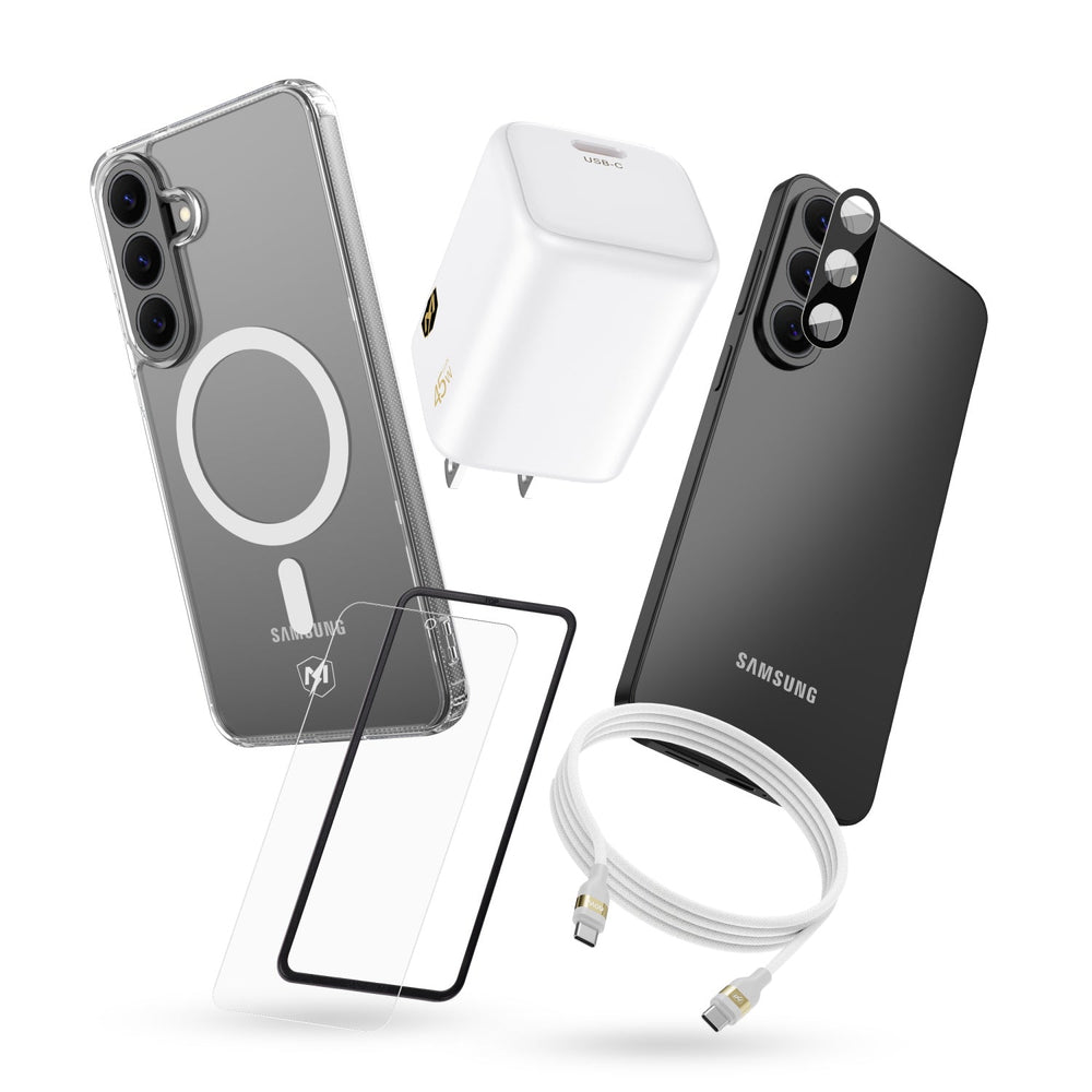 MyBat Pro Samsung Galaxy S26 Fan Edition Bundle #1 - Clear Case / White Charger + Cable