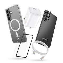 MyBat Pro Samsung Galaxy S26 Fan Edition Bundle #1 - Clear Case / White Charger + Cable