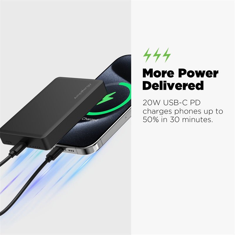 AmpNergy MagVault Slim Magnetic Power Bank – 10000mAh - BlackMyBat Pro