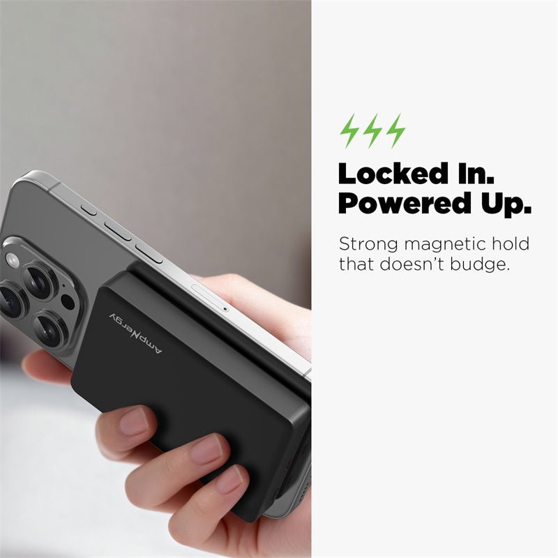 AmpNergy MagVault Slim Magnetic Power Bank – 10000mAh - BlackMyBat Pro