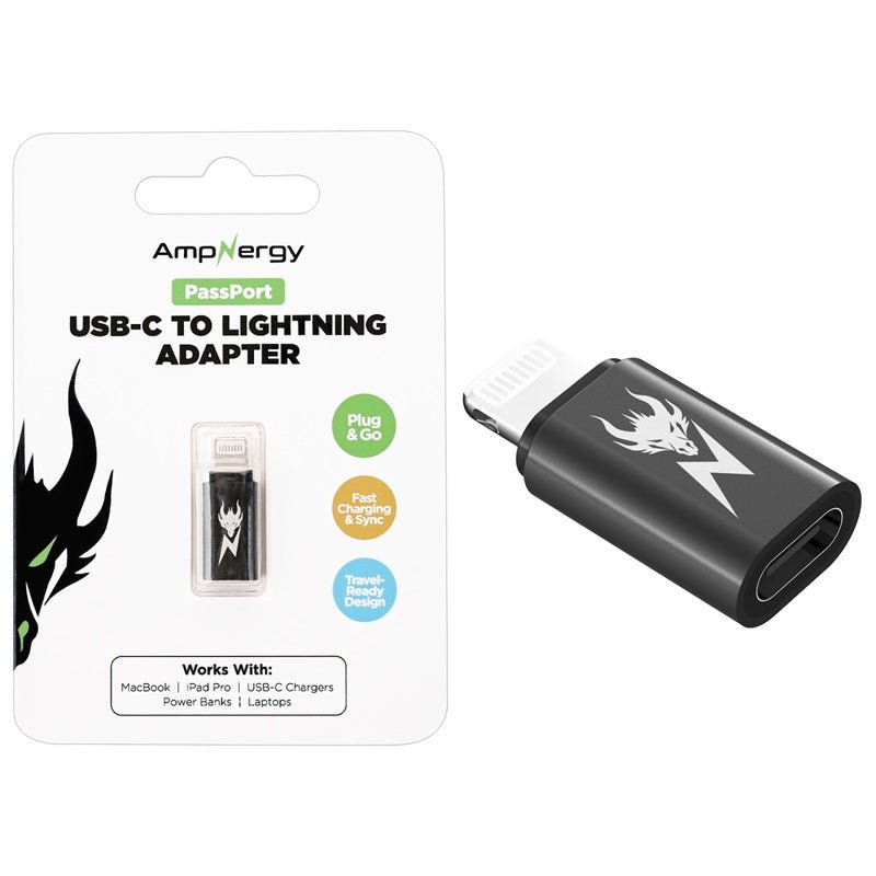 AmpNergy PassPort USB - C to Lightning Adapter - BlackMyBat Pro