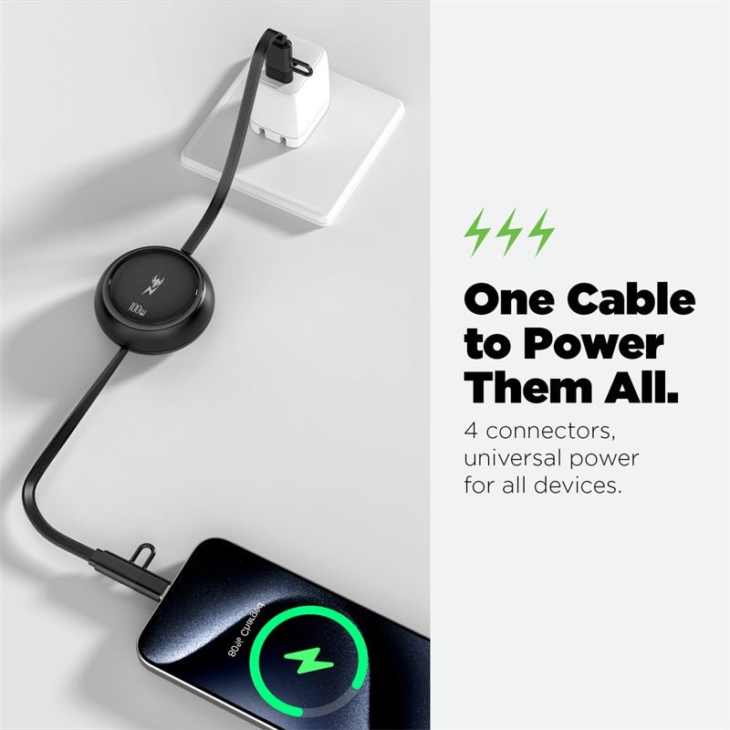 AmpNergy PowerLines 4 - in - 1 Dual - Retractable Charging Cable - 3FT - WhiteMyBat Pro