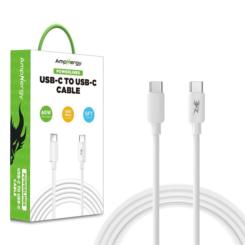 AmpNergy PowerLines USB - C to USB - C Cable - 6FT - WhiteMyBat Pro