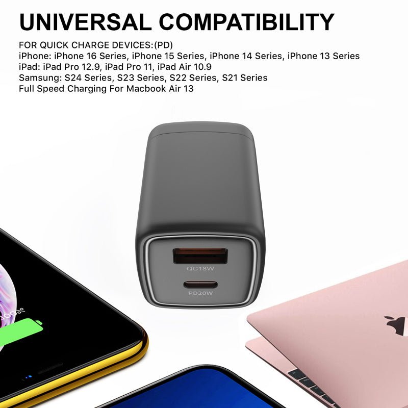 AmpNergy PowerSurge 20 Fast Dual - Port Charger w/ Foldable PlugMyBat Pro