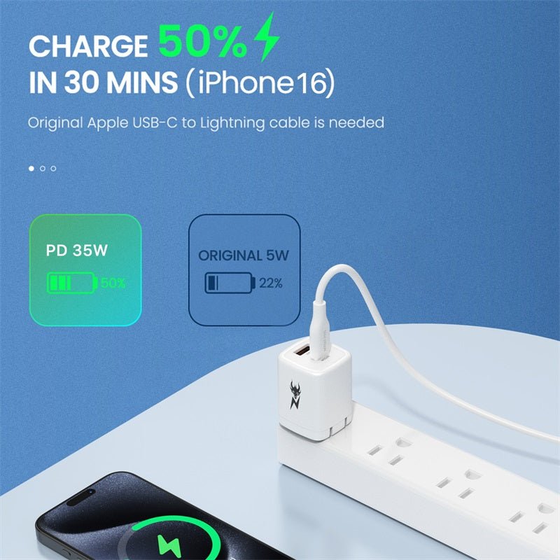 AmpNergy PowerSurge 20 Fast Dual - Port Charger w/ Foldable PlugMyBat Pro