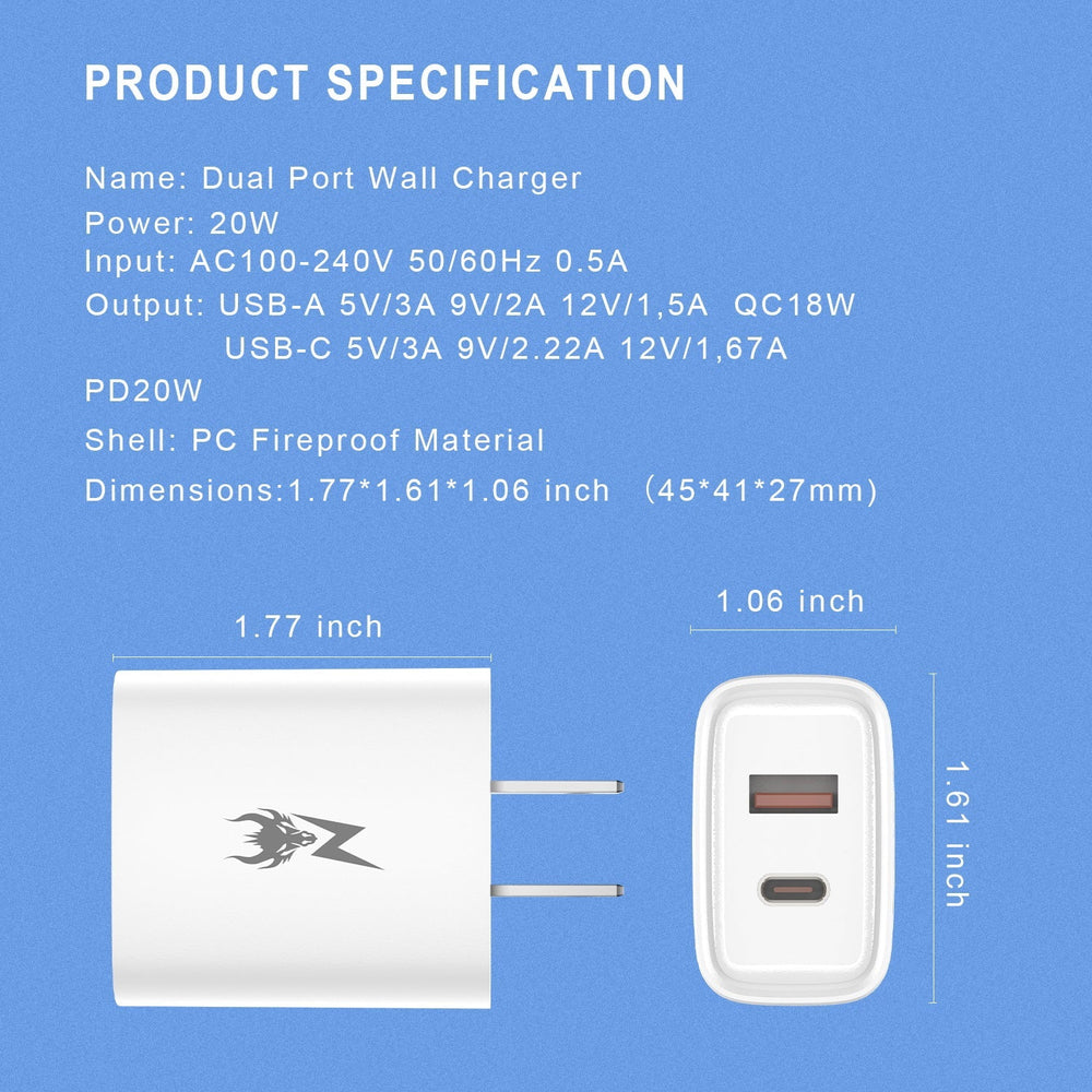 AmpNergy PowerSurge 20W Fast Dual-Port Charger - WhiteAmpNergy