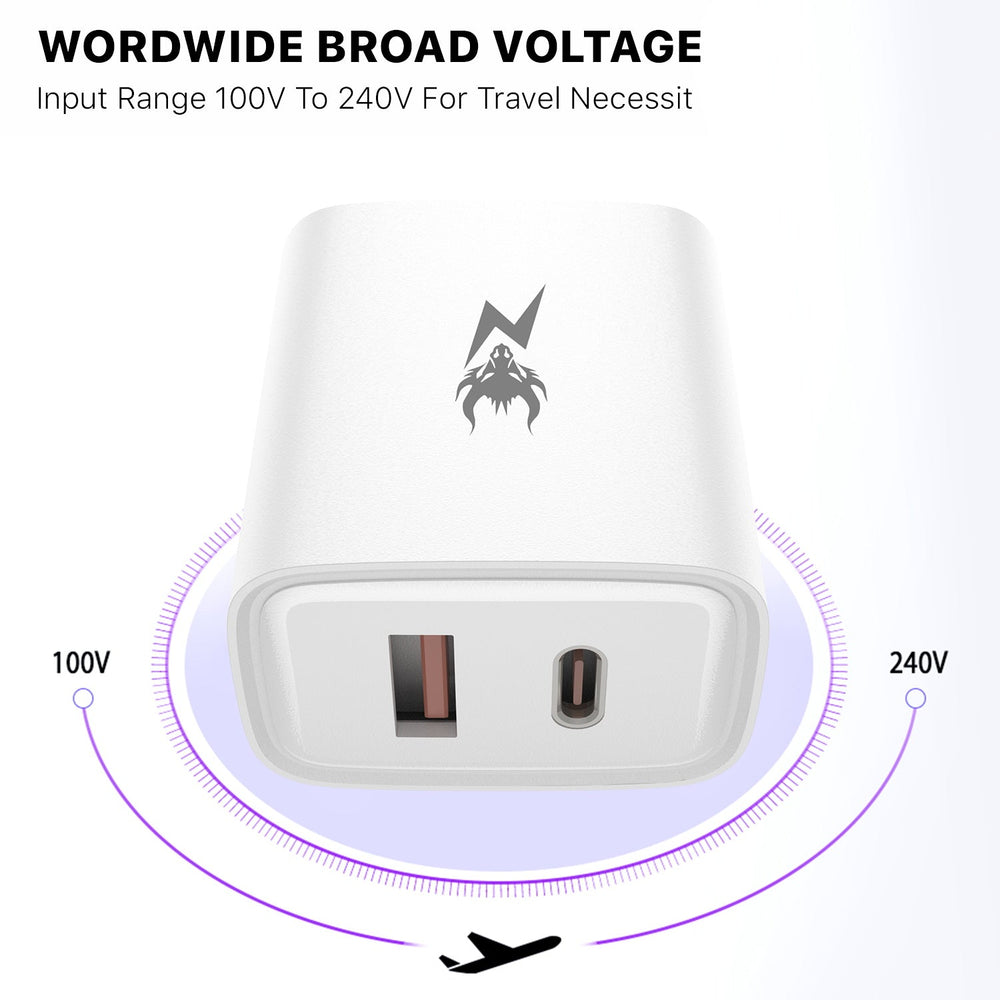 AmpNergy PowerSurge 20W Fast Dual-Port Charger - WhiteAmpNergy