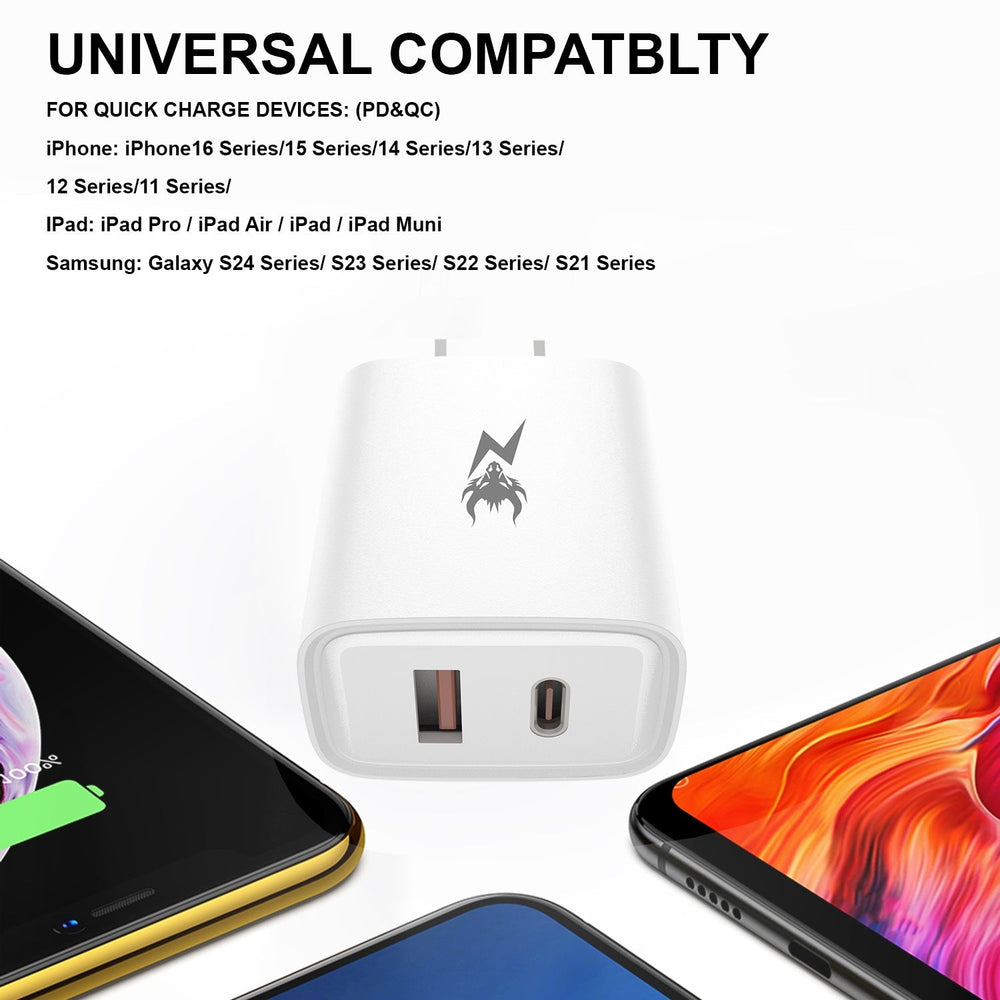 AmpNergy PowerSurge 20W Fast Dual-Port Charger - WhiteAmpNergy