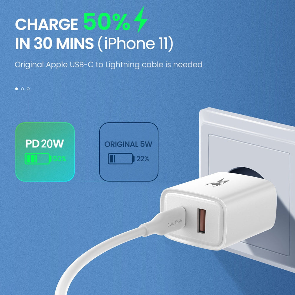 AmpNergy PowerSurge 20W Fast Dual-Port Charger - WhiteAmpNergy