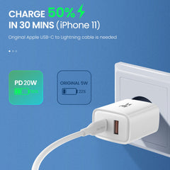AmpNergy PowerSurge 20W Fast Dual-Port Charger - WhiteAmpNergy