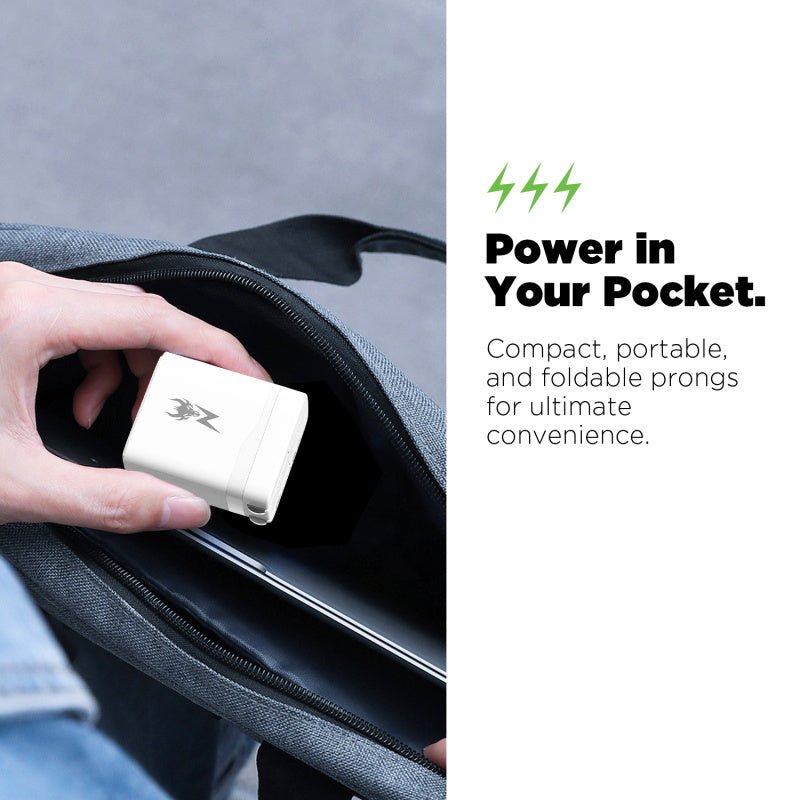 AmpNergy PowerSurge 30 Fast Dual - Port Charger w/ Foldable Plug - WhiteMyBat Pro