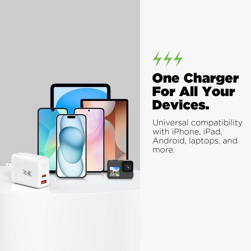 AmpNergy PowerSurge 30 Fast Dual - Port Charger w/ Foldable Plug - WhiteMyBat Pro