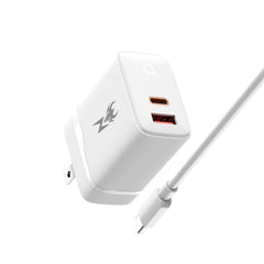 AmpNergy PowerSurge 30 Fast Dual - Port Charger w/ Foldable Plug with USB - C to USB - C Cable - WhiteMyBat Pro