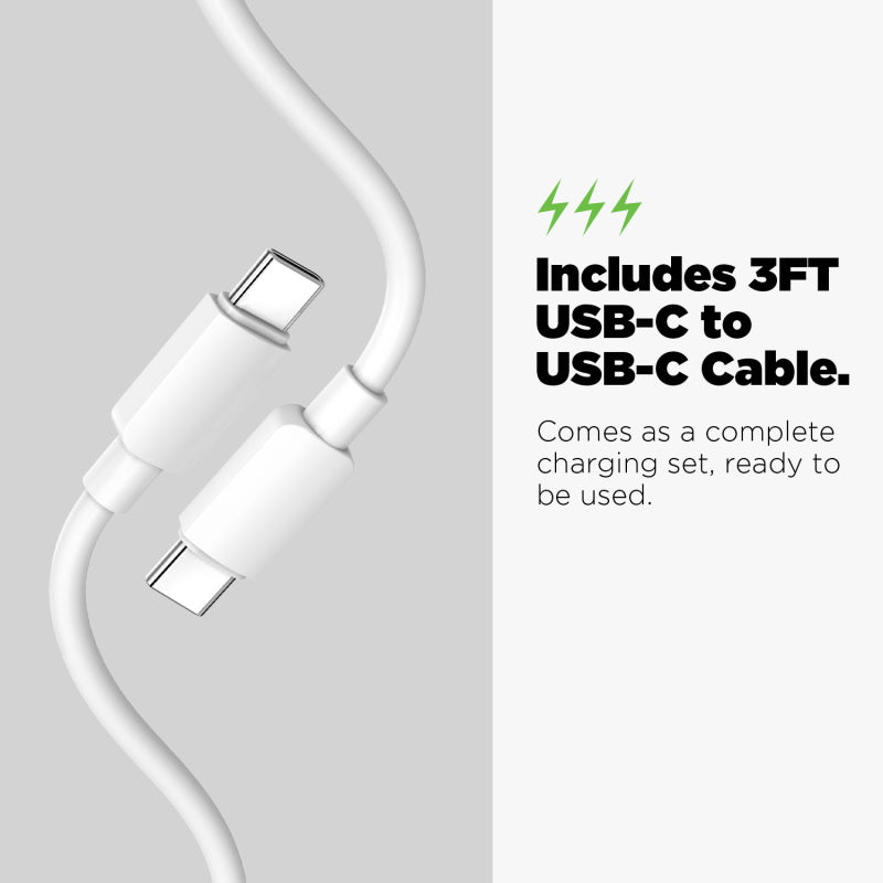 AmpNergy PowerSurge 30 Fast Dual - Port Charger w/ Foldable Plug with USB - C to USB - C Cable - WhiteMyBat Pro