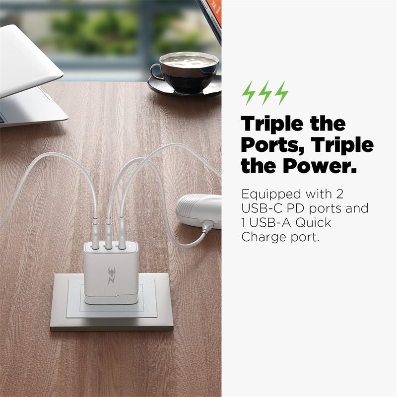 AmpNergy PowerSurge 45 Fast 3 - Port Charger w/ Foldable Plug - WhiteMybat Pro