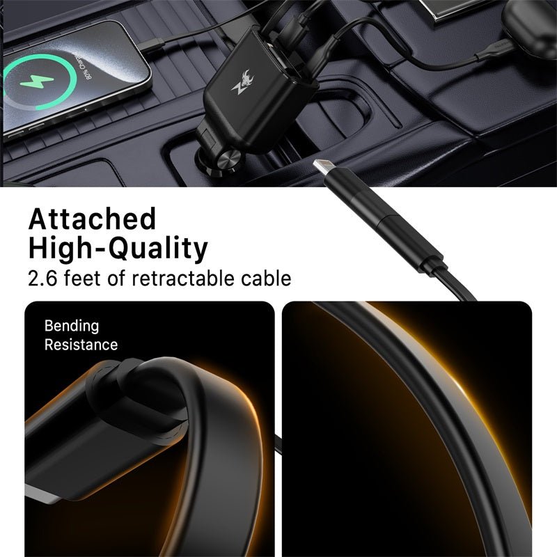 AmpNergy Speedemon 105+ 4 - in - 1 Car Charger w/ Dual Ports & Retractable CablesMyBat Pro