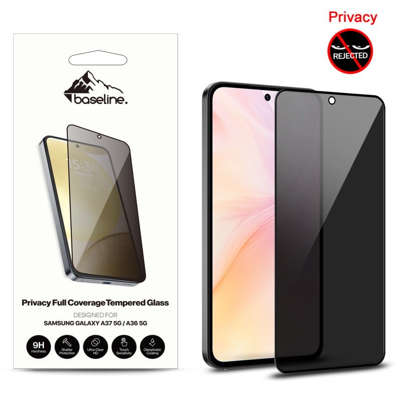 baseline Privacy Full Coverage Tempered Glass Screen Protector for Samsung Galaxy A37 5G / Galaxy A36 5G - BlackMyBat Pro