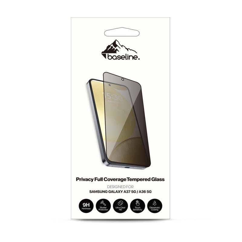 baseline Privacy Full Coverage Tempered Glass Screen Protector for Samsung Galaxy A37 5G / Galaxy A36 5G - BlackMyBat Pro