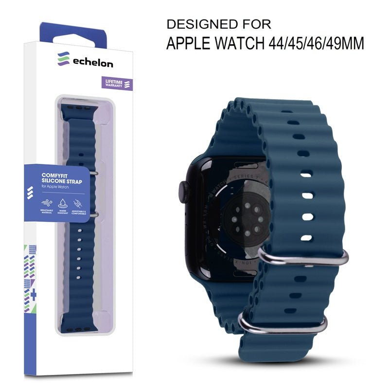 echelon ComfyFit Silicone Strap for Apple Watch Series 9 45mm/Watch Series 10 46mm / Watch SE (2022) 44mm - Dark BlueWatch Series 9 45mm