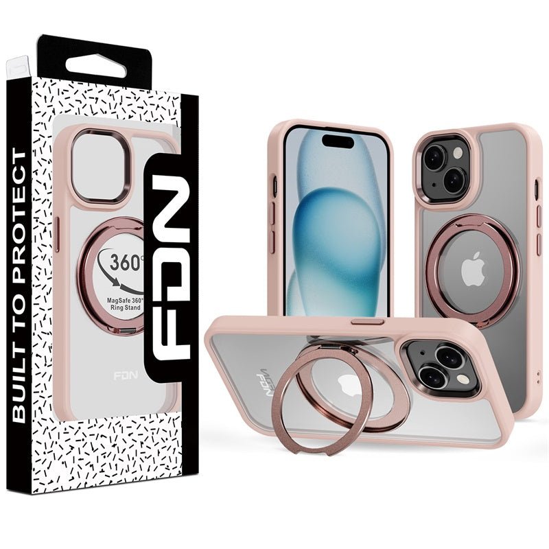 FDN RingRound 360° Kickstand Case w/ MagSafe for Apple iPhone 15 (6.1) - PinkMyBat Pro