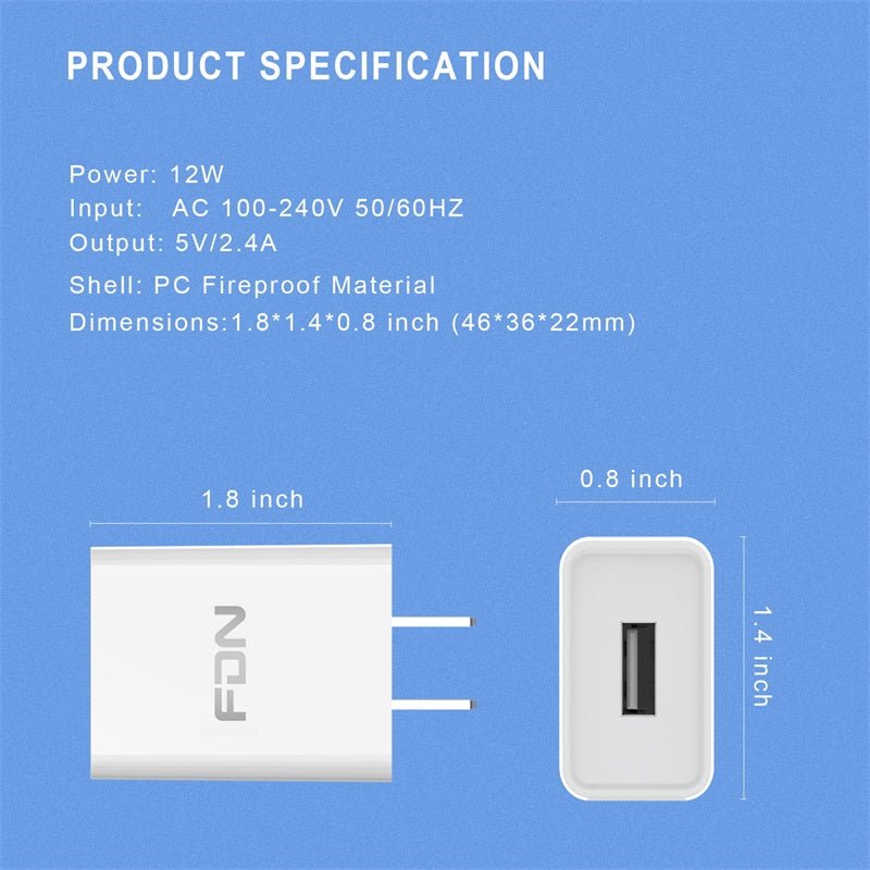 FDN USB Charger (12W) - WhiteMyBat Pro
