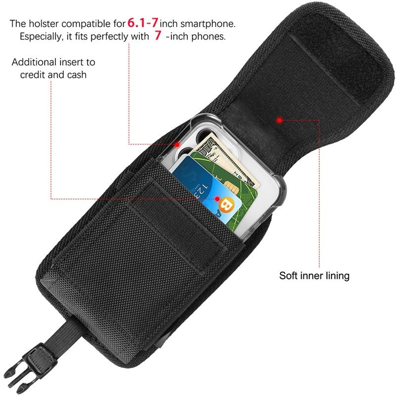 LUXMO Extra Large Vertical Universal Leather Pouch w/ Front Buckle - Black (Retail Packaging)MyBat Pro