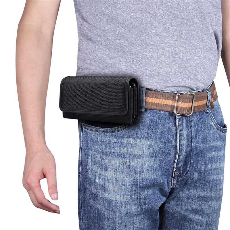 LUXMO Large Horizontal Universal Dual Phone Slot Nylon Pouch w/ Credit Card Slot - Black