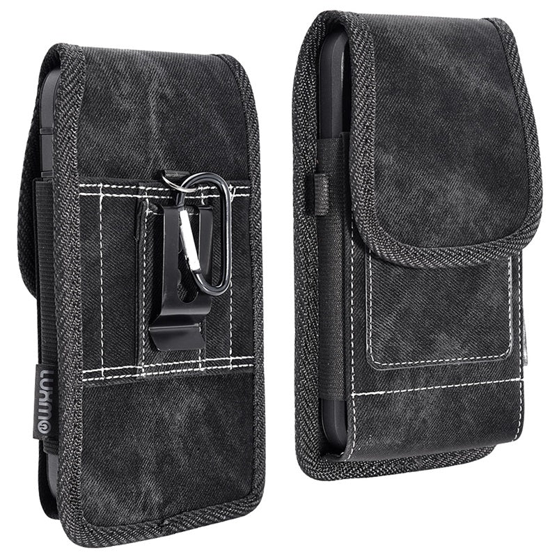 LUXMO Large Horizontal Universal Pouch w/ Dual Card Slots - Black Denim Fabric