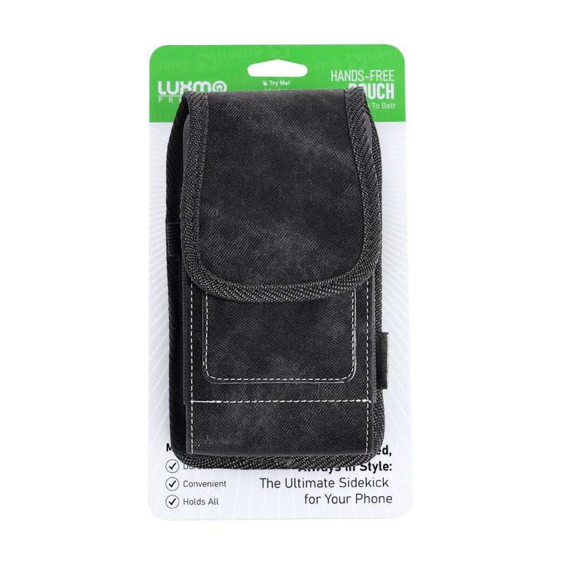 LUXMO Large Horizontal Universal Pouch w/ Dual Card Slots - Black Denim Fabric (Retail Packaging)MyBat Pro