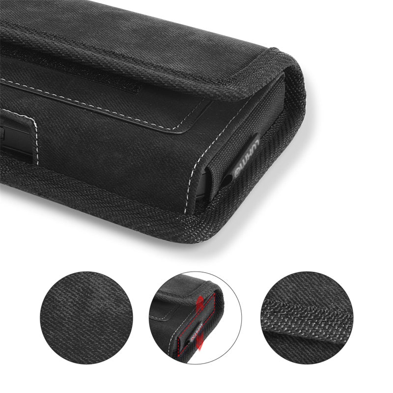 LUXMO LARGE SIZE HORIZONTAL UNIVERSAL SPECIAL FABRIC POUCH WITH DUAL CARD SLOTS - BLACK DENIM FABRIC
