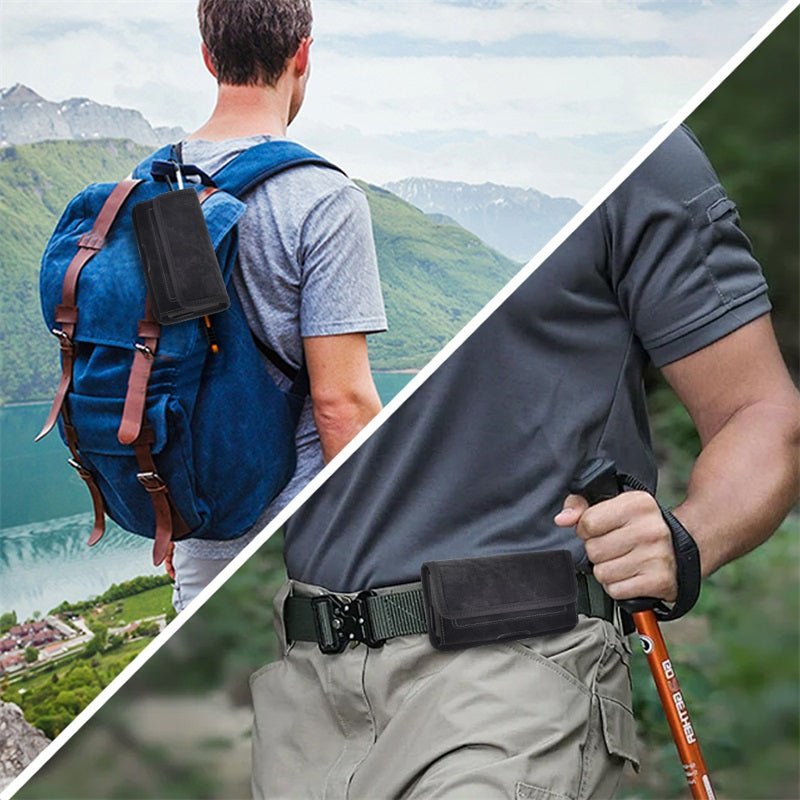 LUXMO LARGE SIZE HORIZONTAL UNIVERSAL SPECIAL FABRIC POUCH WITH DUAL CARD SLOTS - BLACK DENIM FABRIC