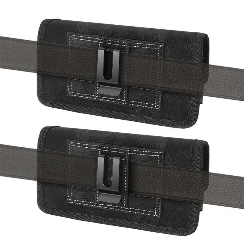 LUXMO LARGE SIZE HORIZONTAL UNIVERSAL SPECIAL FABRIC POUCH WITH DUAL CARD SLOTS - BLACK DENIM FABRIC