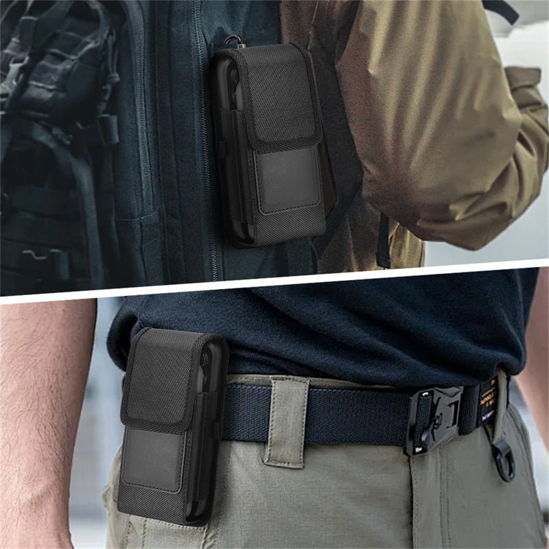 LUXMO Large Vertical Universal Dual Phone Slot Nylon Pouch w/ Credit Card Slot - Black