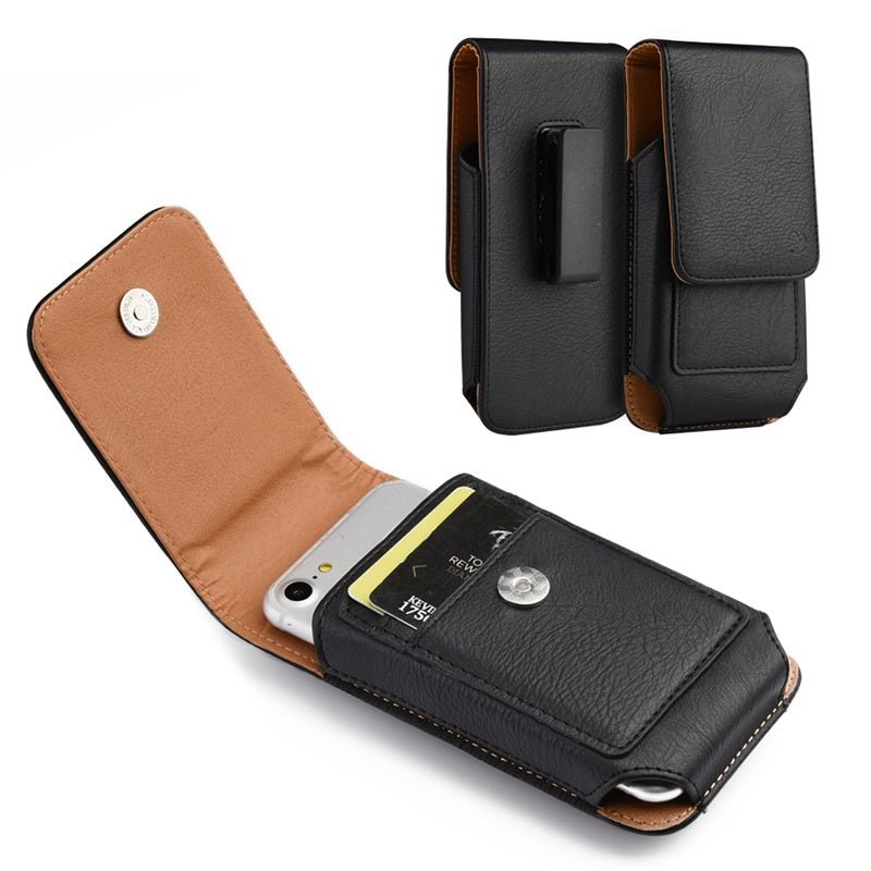 LUXMO Large Vertical Universal Leather Pouch - Black