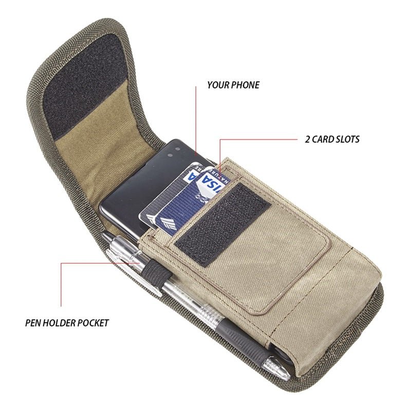 LUXMO Small Vertical Universal Pouch w/ Dual Card Slots - Light Brown Denim Fabric