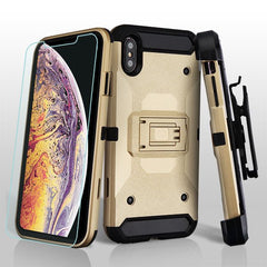 MyBat Pro 3 - in - 1 Kinetic Hybrid Protector Cover Combo (with Black Holster)(Tempered Glass Screen Protector) for Apple iPhone XS MaxiPhone XS Max