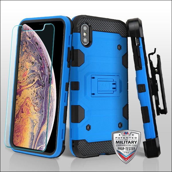 MyBat Pro 3 - in - 1 Storm Tank Hybrid Protector Cover Combo (with Black Holster)(Tempered Glass Screen Protector)[Military - Grade Certified] for Apple iPhone XS MaxiPhone XS Max