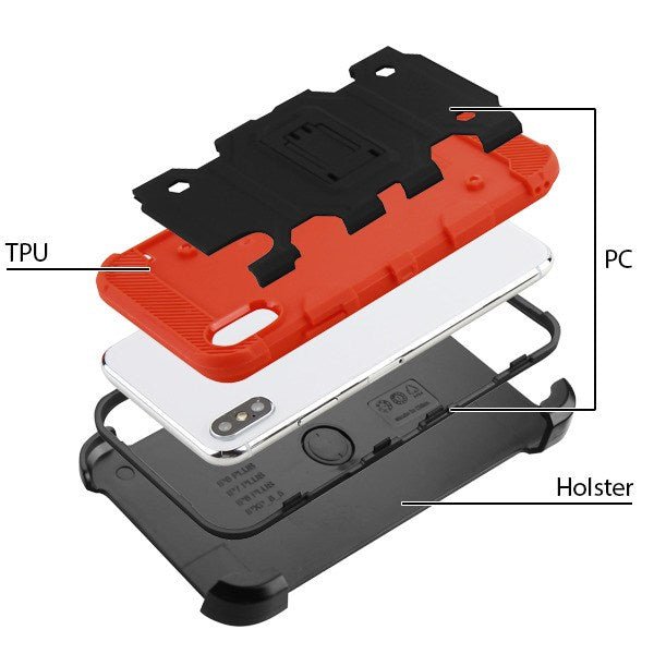 MyBat Pro 3 - in - 1 Storm Tank Hybrid Protector Cover Combo (with Black Holster)(Tempered Glass Screen Protector)[Military - Grade Certified] for Apple iPhone XS MaxiPhone XS Max