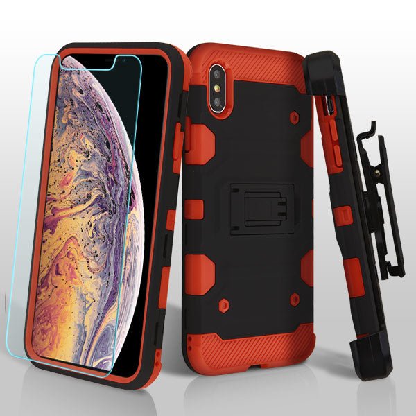 MyBat Pro 3 - in - 1 Storm Tank Hybrid Protector Cover Combo (with Black Holster)(Tempered Glass Screen Protector)[Military - Grade Certified] for Apple iPhone XS MaxiPhone XS Max
