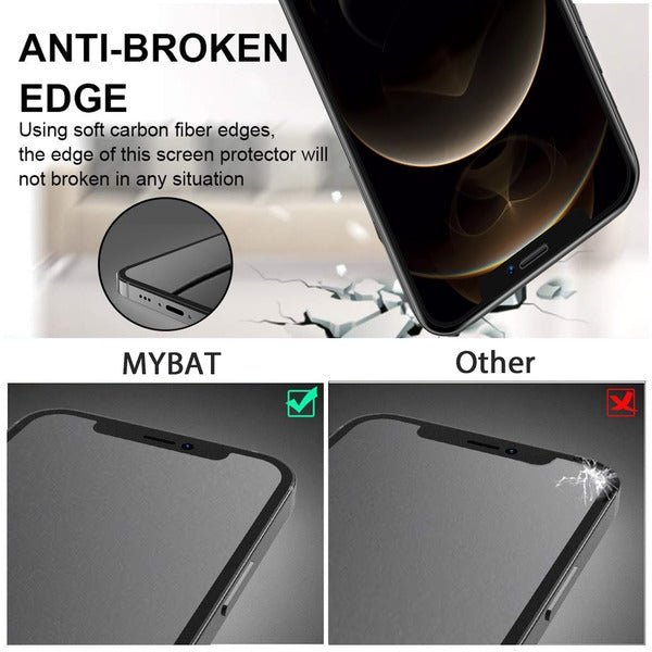 MyBat 3D Carbon Fiber Full Coverage Soft Edge Tempered Glass Screen Protector for Apple iPhone 12 Pro Max (6.7) - BlackMyBat Pro