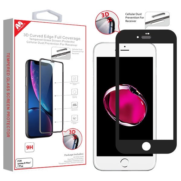 MyBat 3D Curved Edge Full Coverage Tempered Glass Screen Protector (Cellular Dust Prevention For Receiver) for Apple iPhone 8 Plus/7 Plus - BlackMyBat Pro