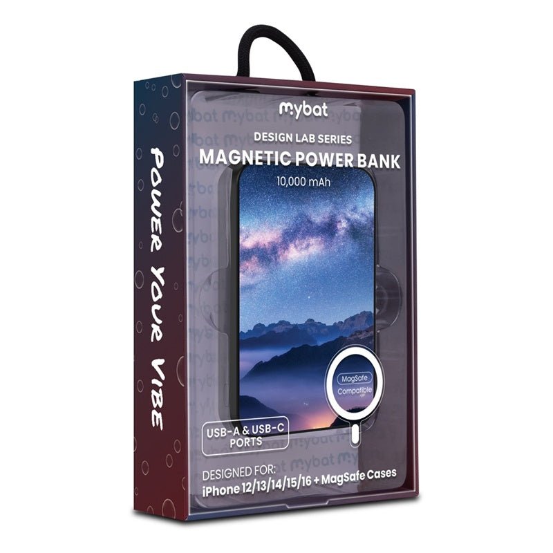 MyBat Design Lab 10000mAh Magnetic Wireless Power Bank - Black - Celestial Mountains