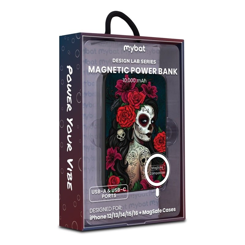 MyBat Design Lab 10000mAh Magnetic Wireless Power Bank - Black - Lady Of The Dead