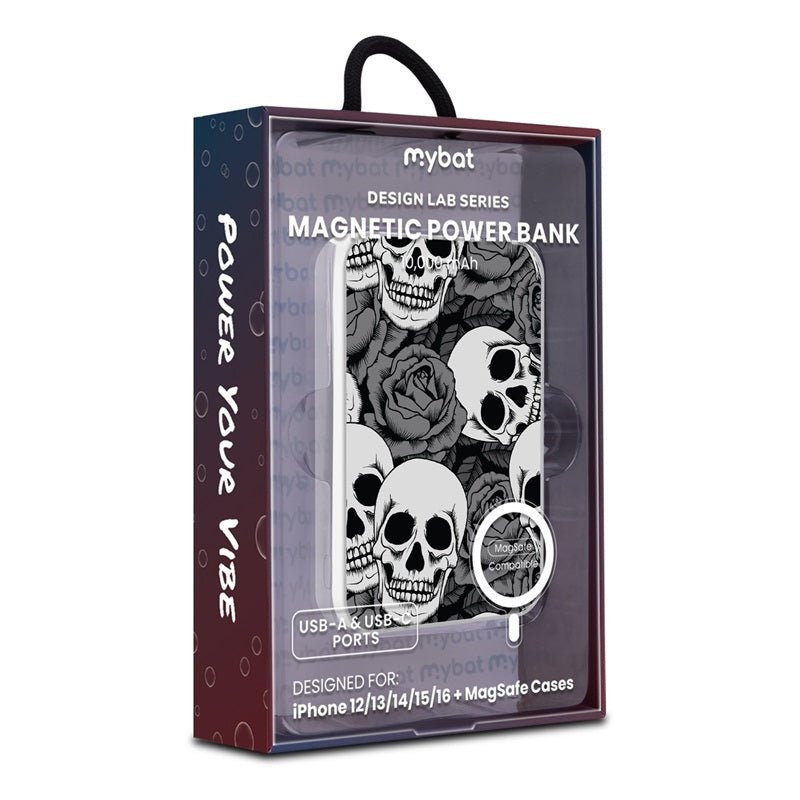 MyBat Design Lab 10000mAh Magnetic Wireless Power Bank - White - Skull Garden