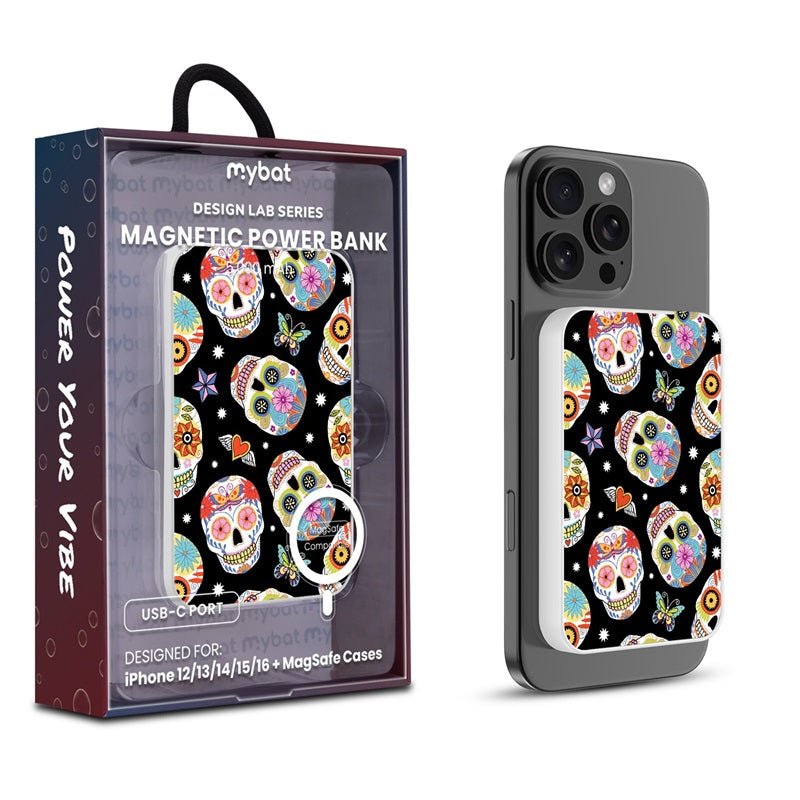 MyBat Design Lab 5000mAh Magnetic Wireless Power Bank - White - Day of the Dead