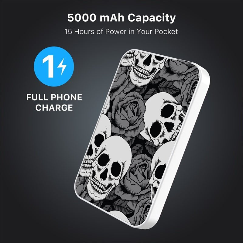 MyBat Design Lab 5000mAh Magnetic Wireless Power Bank - White - Skull Garden
